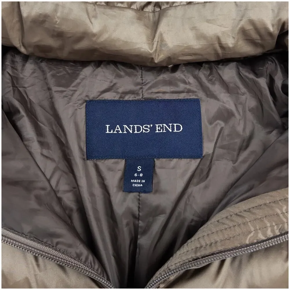 Lands’ End Wanderweight Down Coat Women S Brown Packable Hooded Mid Length
